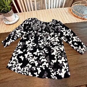 Talbots Women's Butterfly Print 3/4 Sleeve Button Accent Blouse Top Size L